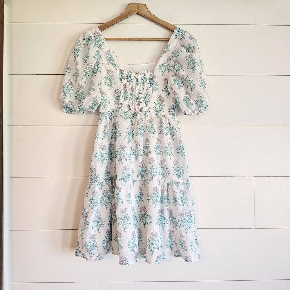 J. Marie Womens Cottagecore Floral Mini Dress XS Puff Sleeve Tiered Romantic - Picture 4 of 8
